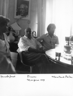 Portrait of Pablo Picasso, Henrietta Gomes and Manitas de Plata, Mougins in July 1969 by Pablo Picasso