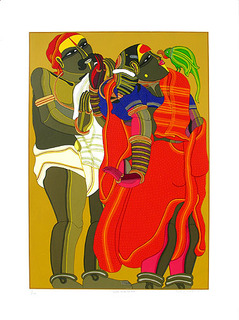 Couple with Parrot by Thota Vaikuntam