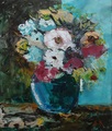 Flowers in a blue vase by Denitsa Kaneva