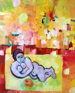 Nude Woman Eating Fruit Under Mango Sky by Eric Henty