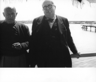 Portrait of Pablo Picasso and David Gomes,  Golf Juan 1953 by Pablo Picasso