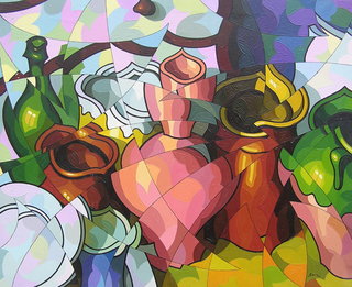 Composicion con vasijas y botella by Jos&eacute; Sanz Sala
