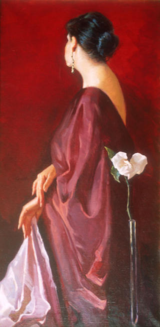 Figure with White Rose by Pau Valls Ca&ntilde;ellas