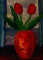 Red Tulips in Orange Vase by Peter McCarthy