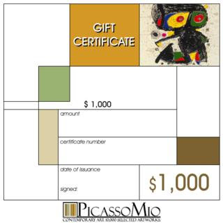 $1,000 Art Gift Certificate by PicassoMio Store