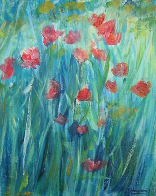 Poppies Blue Background by Roberto Donderis Albert