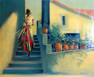 Untitled (Woman Ascending Outdoor Stairs) by Bassari
