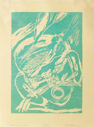 Boy with Bird (turquoise) by Roberto Juarez