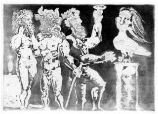 Personages masques et femme oiseau by Pablo Picasso