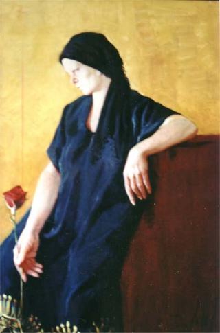 Figure with Red Rose by Pau Valls Ca&ntilde;ellas