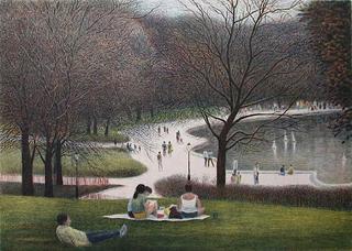 Central Park, Family Resting by Harold Altman