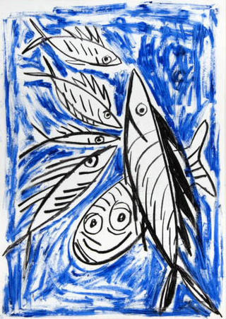Fishes - Blue Sketch by Javier Mariscal