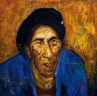 Old Woman Named Vung in Blue by Tran Trung Son