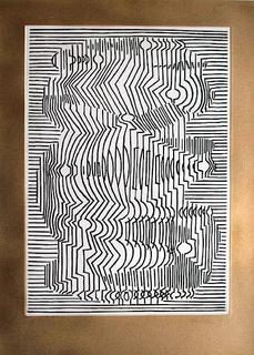 Cinetic Composition in Black and Gold by Victor Vasarely