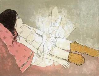 Oph&eacute;lie au Coussin Rose by Jean Jansem