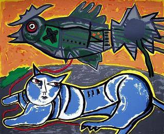 Le Grand Chat Bleu et l'oiseau by Corneille